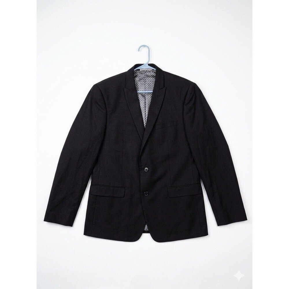 Tallia Men's Blazer 48R Black Orange Trim Patterned Lining Notched Lapel - 052